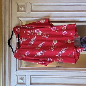 Molly Isadora Red Floral Boho Back- Tie Blouse. SZ. 5X